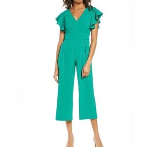 Eliza J Ruffle Sleeve Crepe Jumpsuit